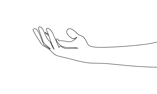 Human hand palm up isolated on white background One line continuous arm art Line art outline vec