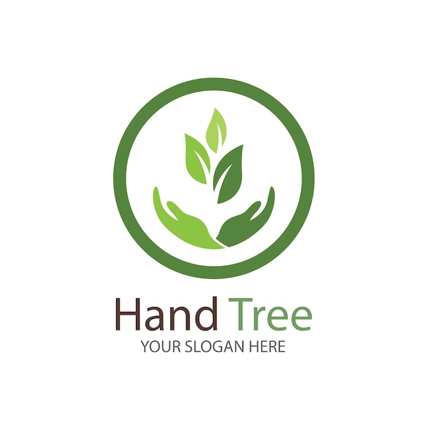 Human hands and tree with green leaves. Logo  symbol  icon  illustration  vector  template  design