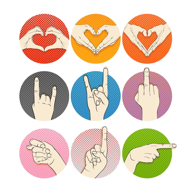 Vector human hands vector collection. gestures of human hands