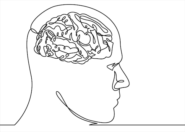 Human head and braincontinuous line drawing