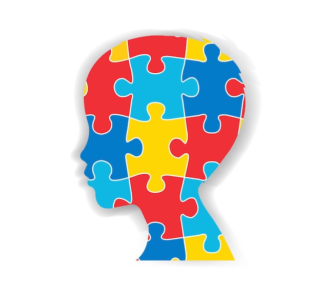 Vector human head profile with puzzle white background