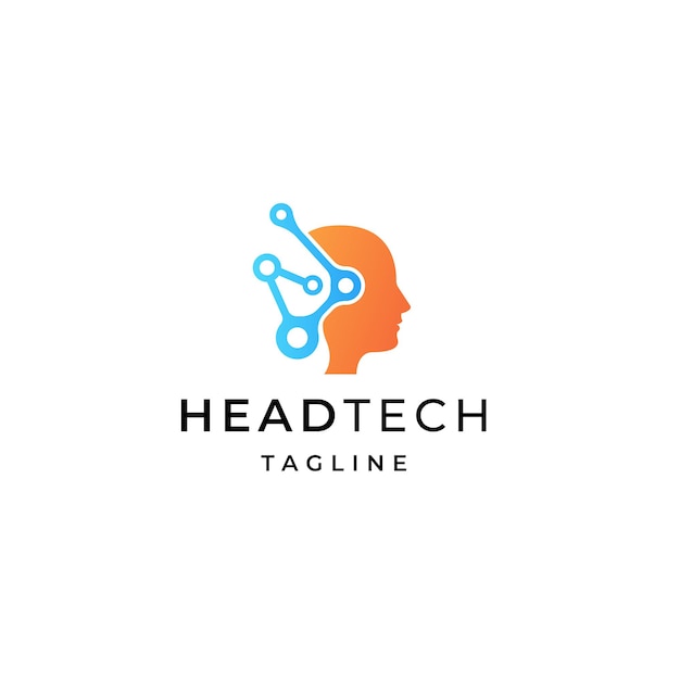 Human head tech logo icon design template flat vector