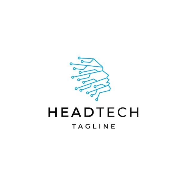 Human head tech logo icon design template flat vector