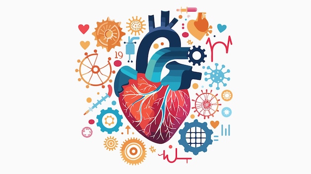 Vector human heart mechanisms concept for health and medicine