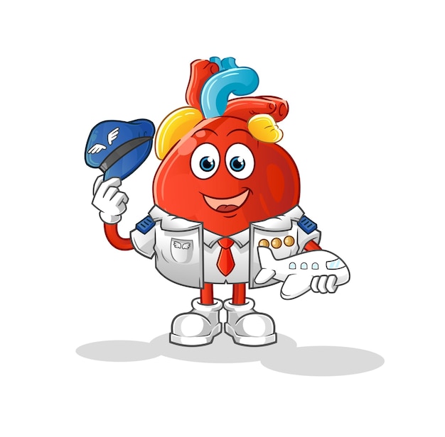 Human heart pilot mascot. cartoon vector