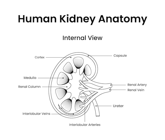 Human kidney anatomy internal view in line style