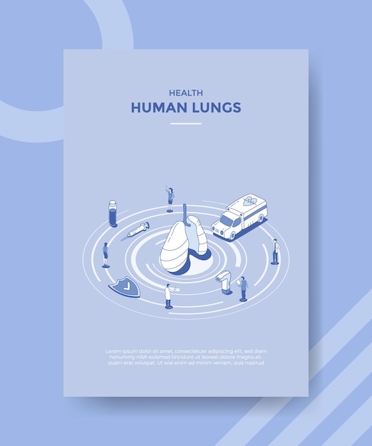 Human lungs health concept for template banner and flyer with isometric outline style