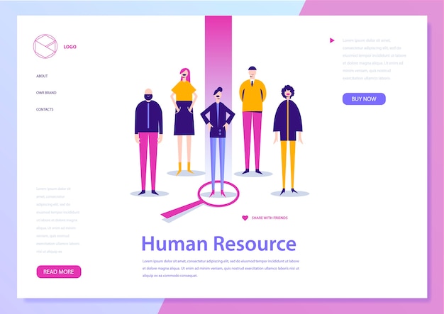  human resouce, hr con ept, landing page. Job search, people illustration. Recruitment banner, poster