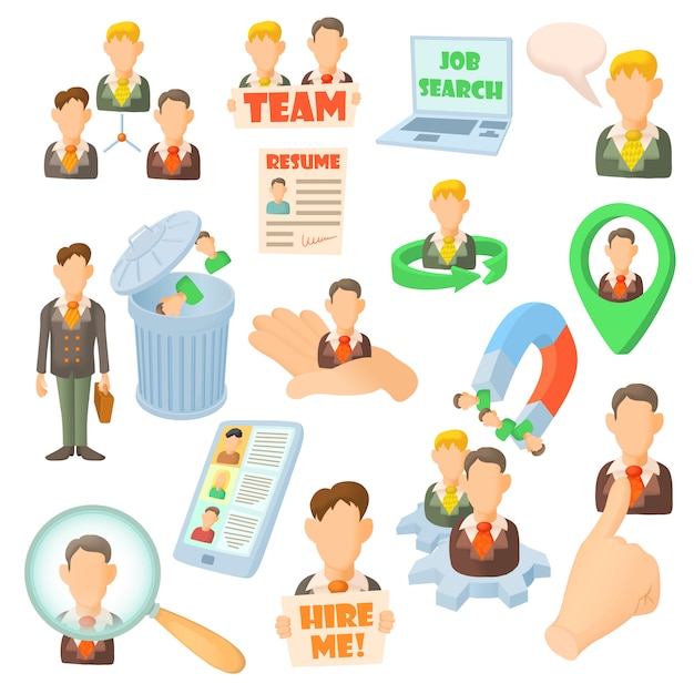 Human resource icons set in cartoon style