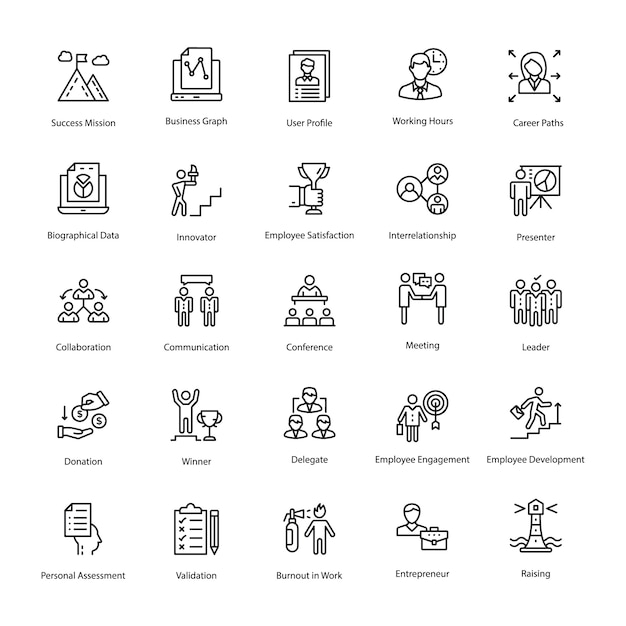 Human Resource Outline Vector Icons Set