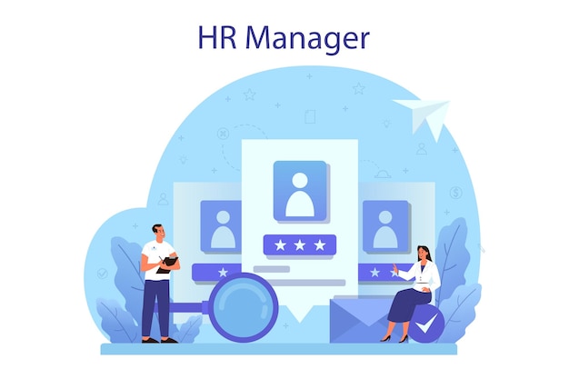 Human resources concept. Idea of recruitment and job management. Teamwork management. HR manager occupation. Flat vector illustration