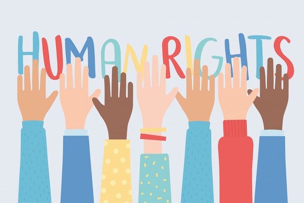 human rights, raised hands together community vector illustration