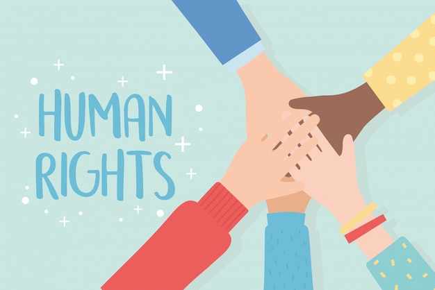 human rights, raised hands unity vector illustration