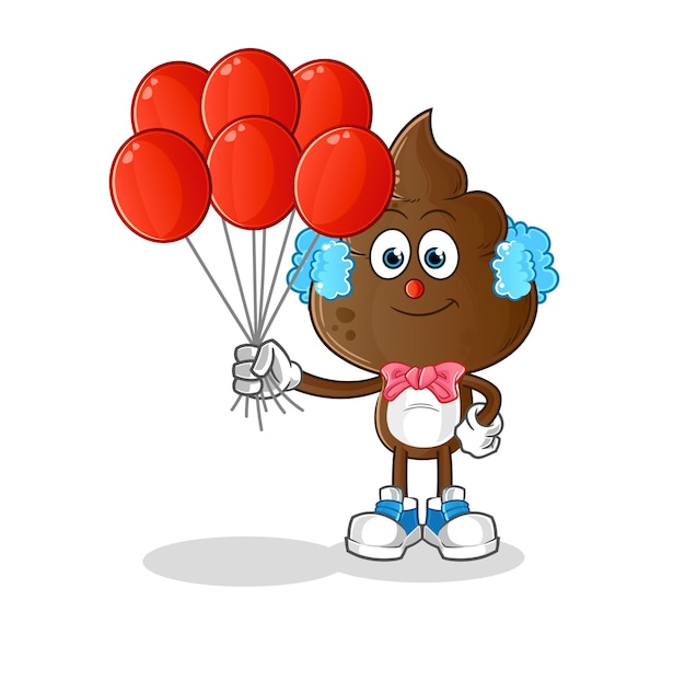 human shit head cartoon clown with balloons vector cartoon character