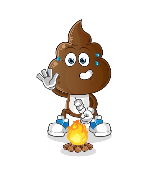 human shit head cartoon roasting marshmallows cartoon vector