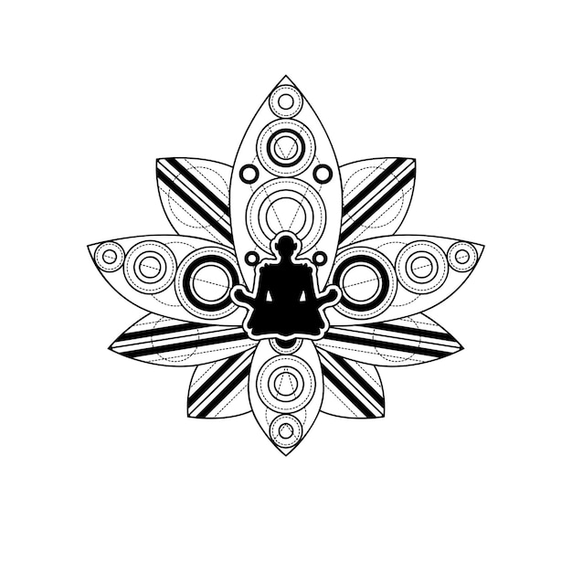 Human Silhouette with Lotus Flower Vector Template