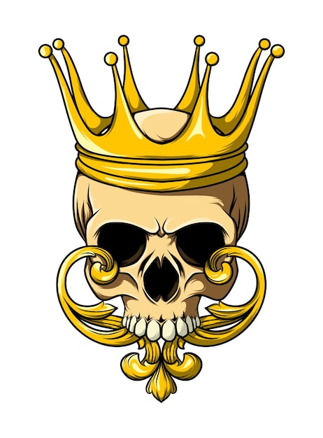 Human skull and baroque with crown for tattoo design of illustration