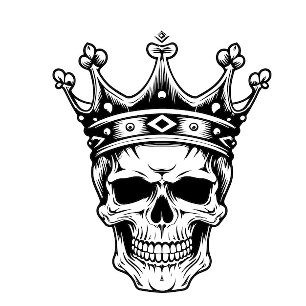 Human skull in crown sketch hand drawn vector death day