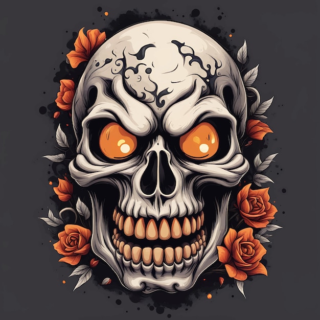 Human skull floral vector illustration skeleton art design with flower