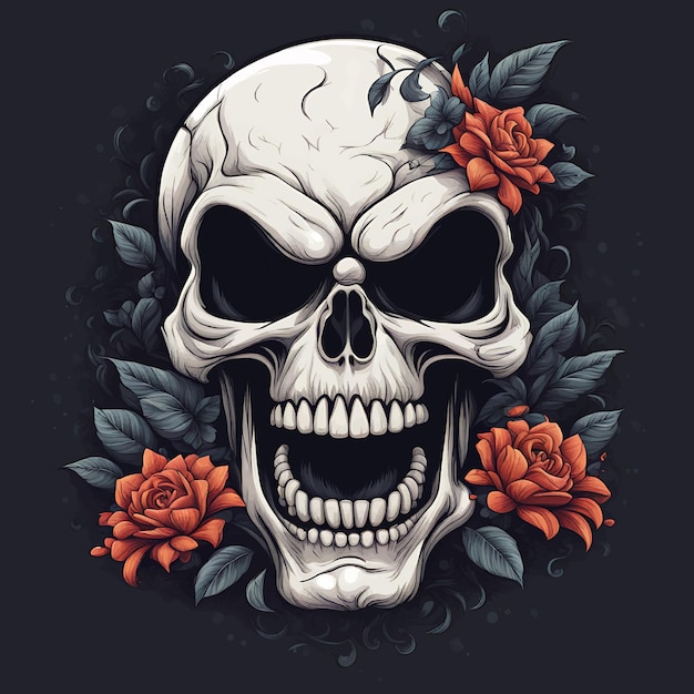 Human skull floral vector illustration skeleton art design with flower