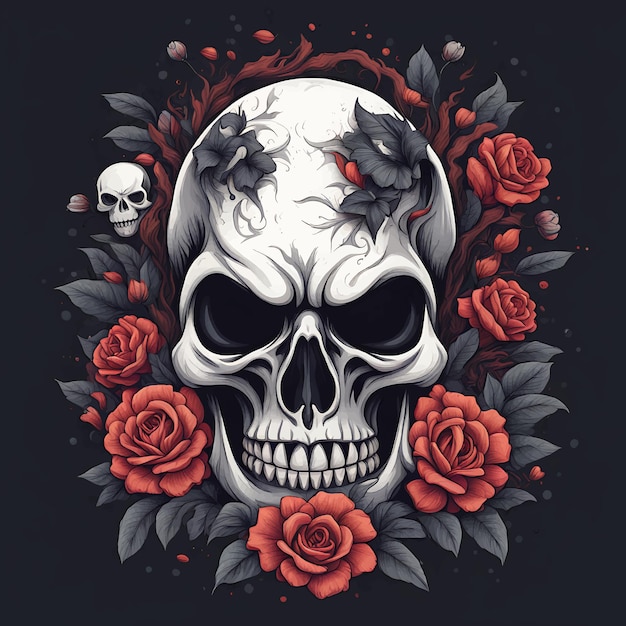 Human skull floral vector illustration skeleton art design with flower