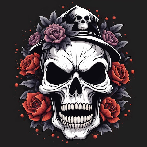 Human skull floral vector illustration skeleton art design with flower