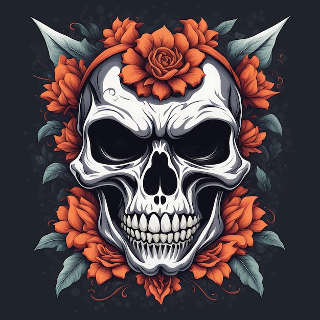 Human skull floral vector illustration skeleton art design with flower