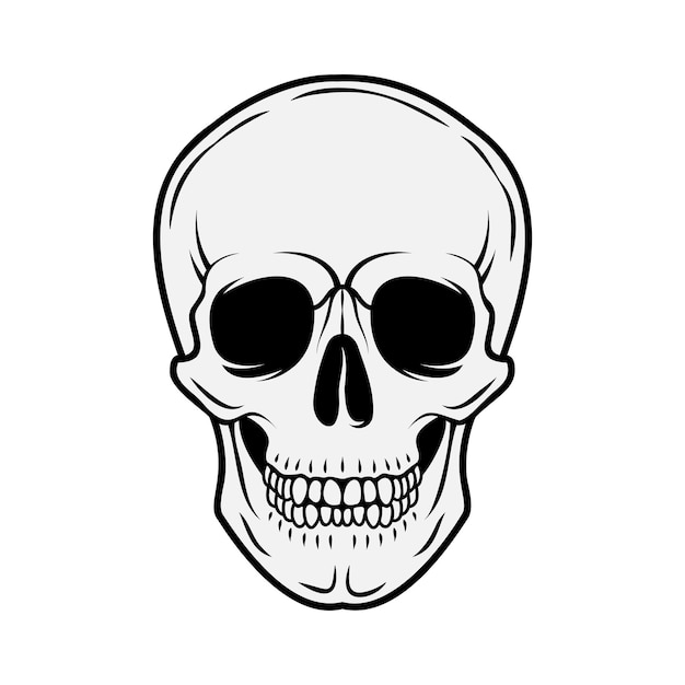 Human skull Front view Vector black and white hand drawn illustration isolated on white background