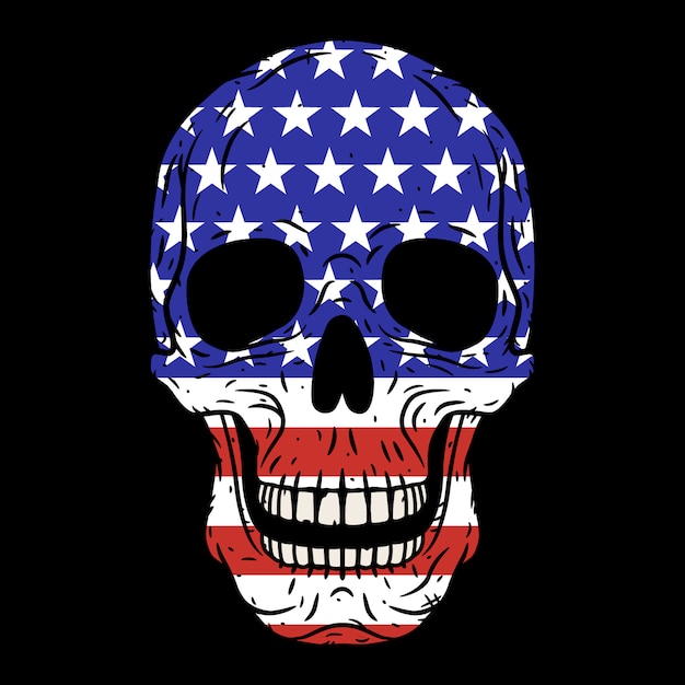 Human skull with American flag isolated