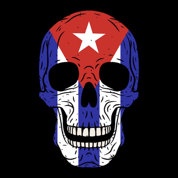 Human skull with Cuban flag isolated