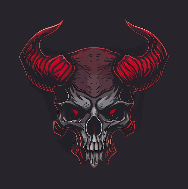 Human skull with demon horns satanic ritual flat design