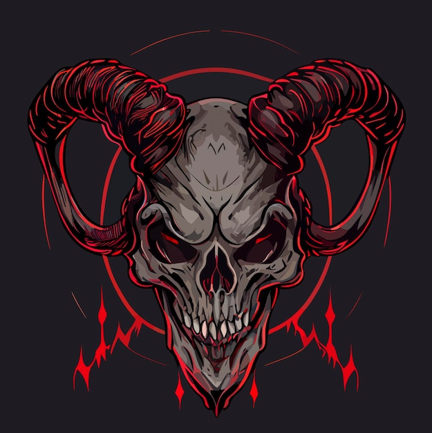 Human skull with demon horns satanic ritual flat design