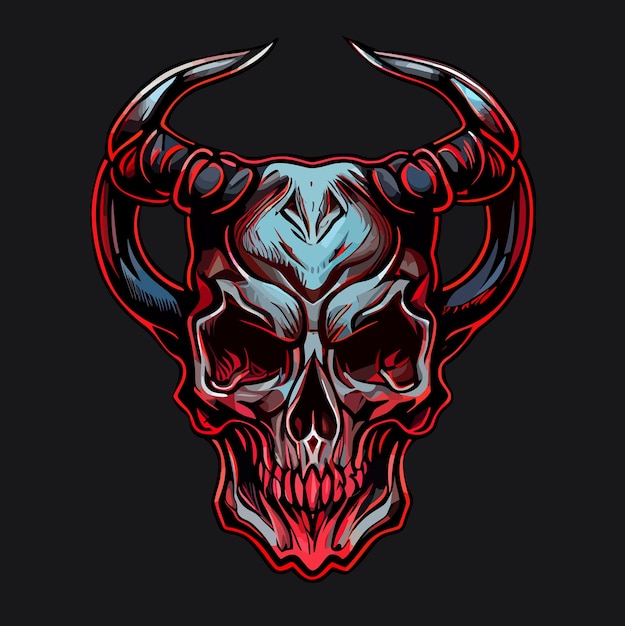 Human skull with demon horns satanic ritual flat design