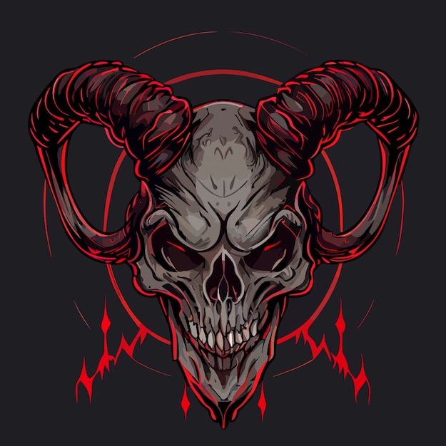 Human skull with demon horns vector icon