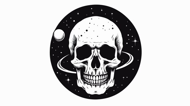 Vector human skull with space inside planets stars cosmic exploration and discovery concept