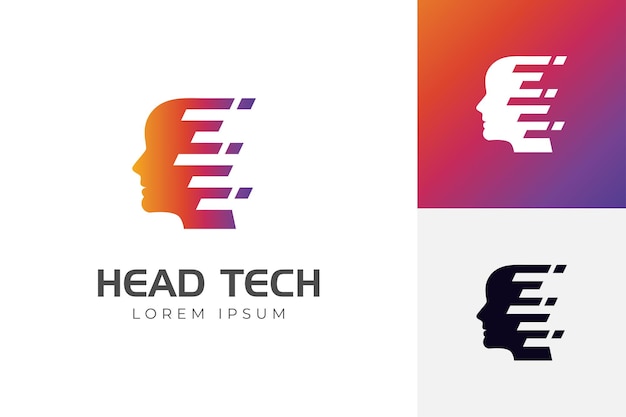 Human technology or human digital head tech icon symbol robot tech logo design for speed tech symbol