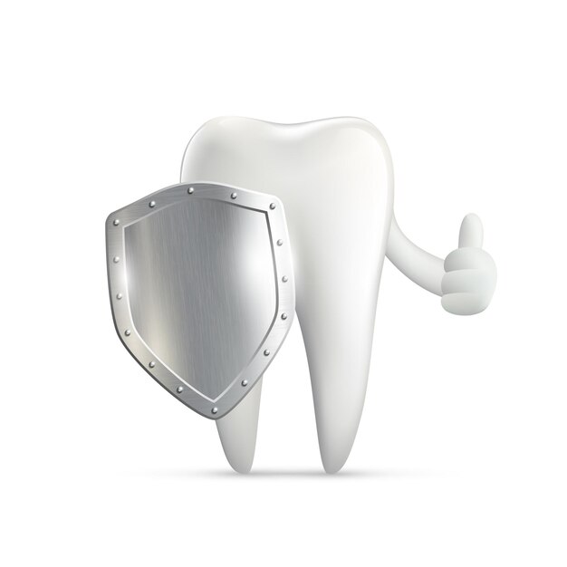 Vector human tooth holding metal shield