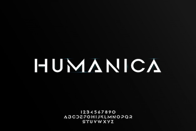 Humanica, an abstract futuristic alphabet font with technology theme. modern minimalist typography design