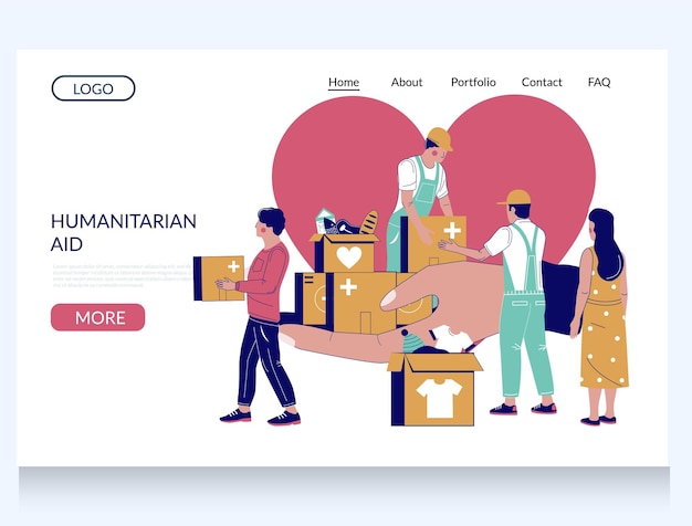 Vector humanitarian aid vector website landing page template