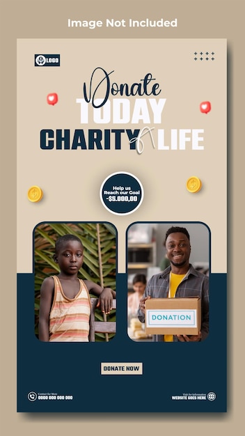 Vector humanitarian charity ads instagram story template design