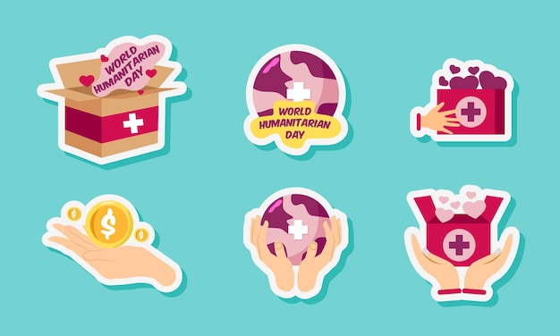 Humanitarian Day Stickers Set Design