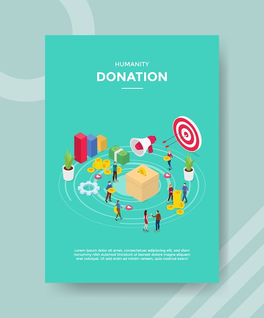 Humanity donation people put money in box for template of banner and flyer