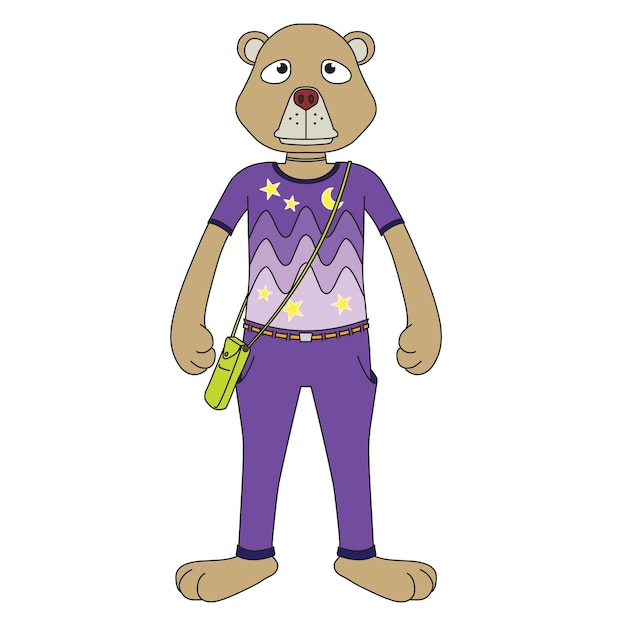 Humanoid bear mascot with bag