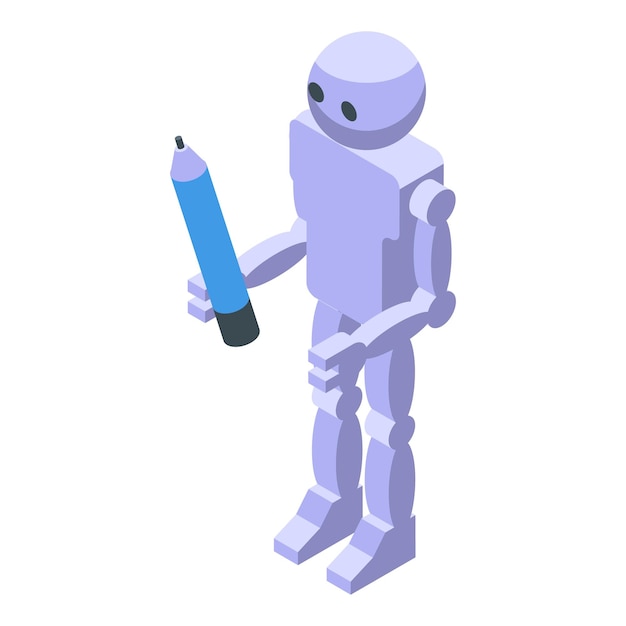 Vector humanoid robot holding pencil generating creative content