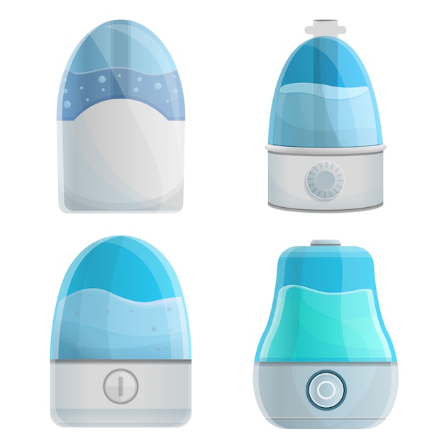 Humidifier icons set, cartoon style