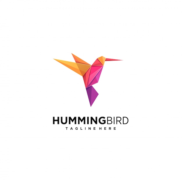 Humming Bird Fly Origami Colorful Logo.