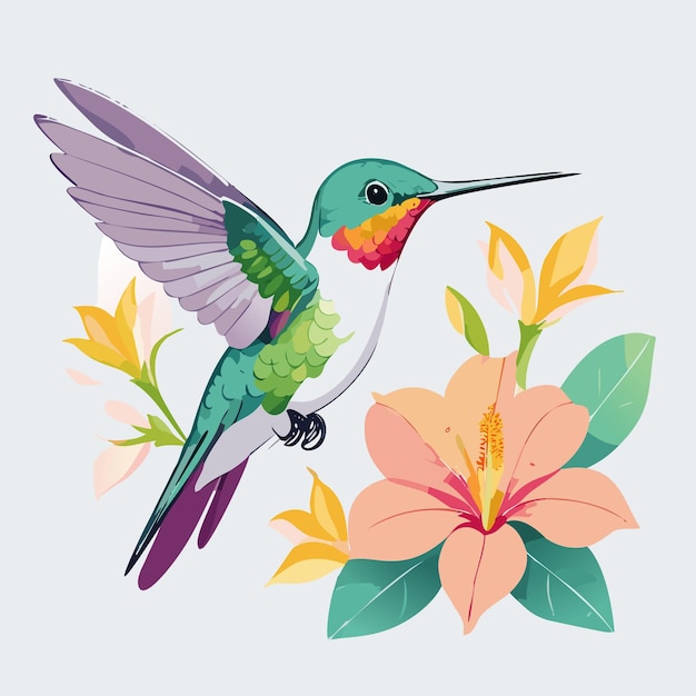 Vector hummingbird and hibiscus flower vector illustration