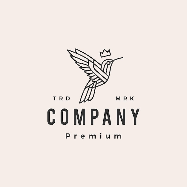 Hummingbird king monoline hipster vintage logo template