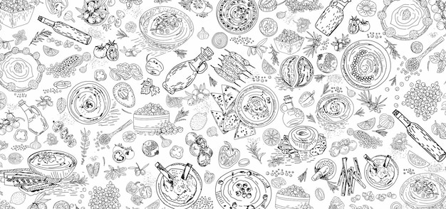 Hummus hand drawn vector seamless pattern