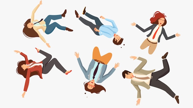 Vector humorous businesspeople lying on floor and pretending to be dead